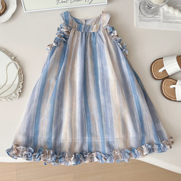 New Summer Girls Contrast Color Striped Vest Princess Dress