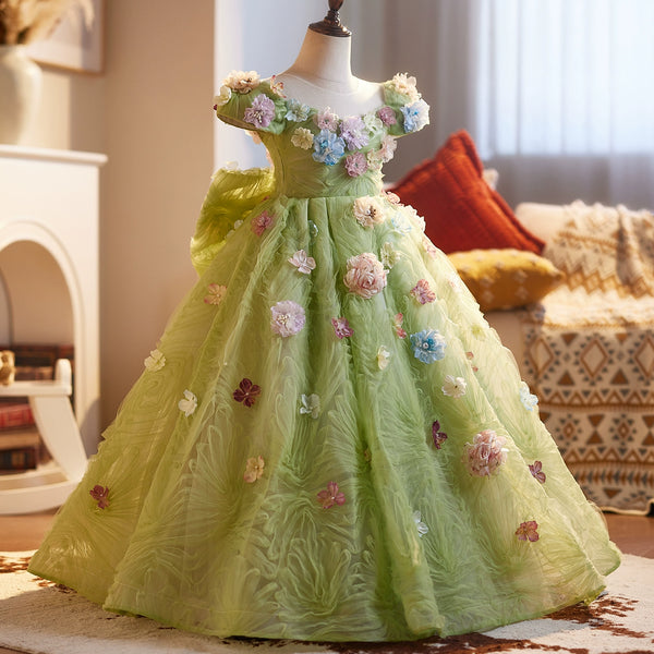 Children's Ball Gown Girls Green Birthday Dress Flower Girl Princess Dress