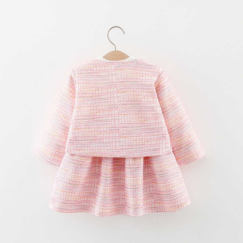 Girls Colorful Plaid Jacket Two-piece Dress