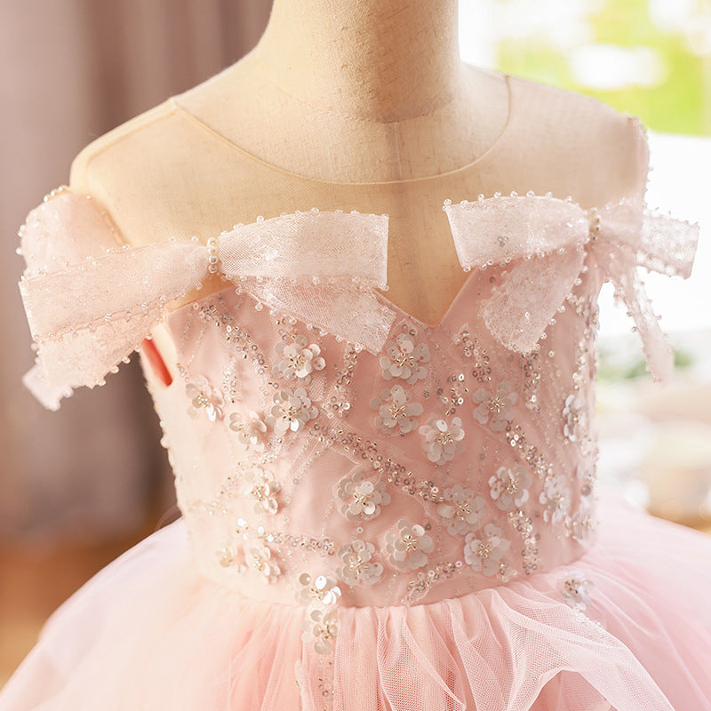Elegant Baby Girl Pink Sequin Flower Girl Princess Dress Toddler Christening Dresses