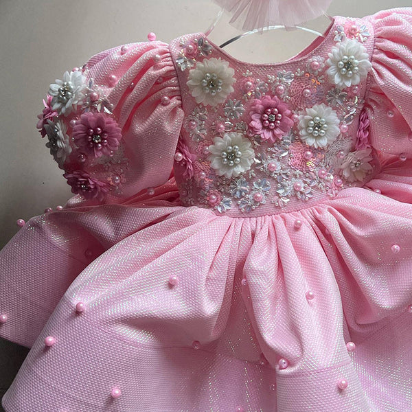 Elegant Baby Beaded Puff Sleeve Princess Dress Toddler Flower Girl Dresses