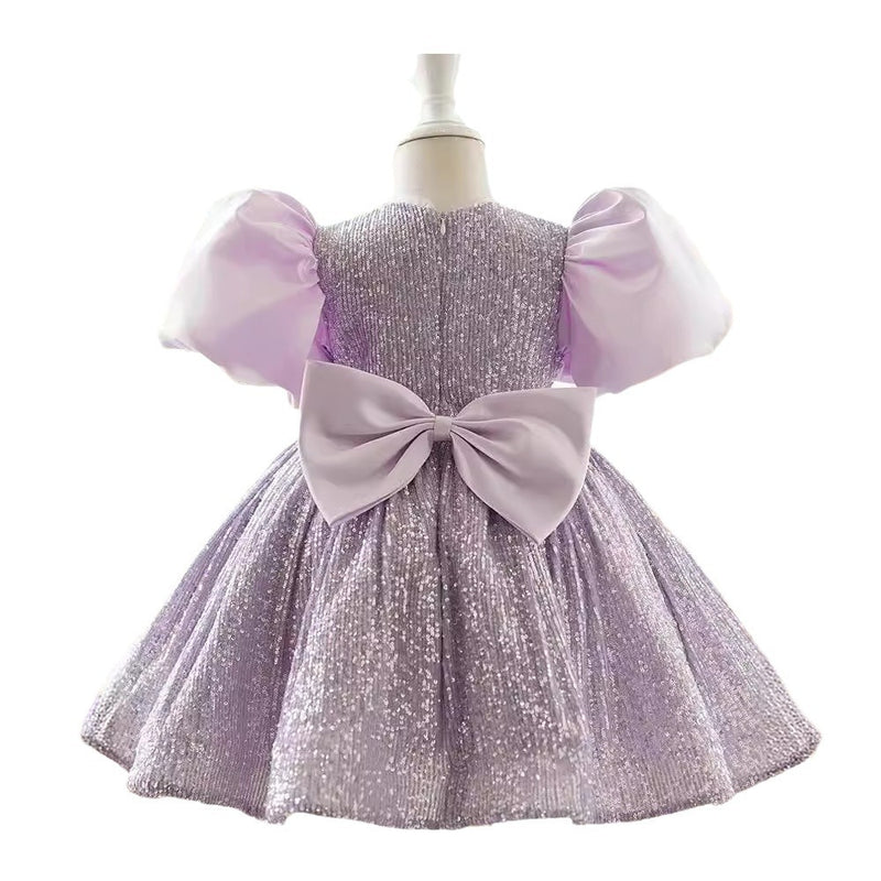 Cute Baby Purple Sequin Formal Dresses Toddler Birthday Pageant Dresses