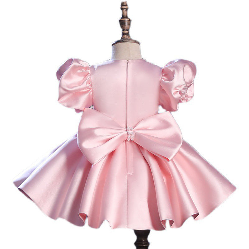 Sweet Baby Girls Pink Puff Sleeve Pleated Princess Dress Toddler Flower Girl Dresses