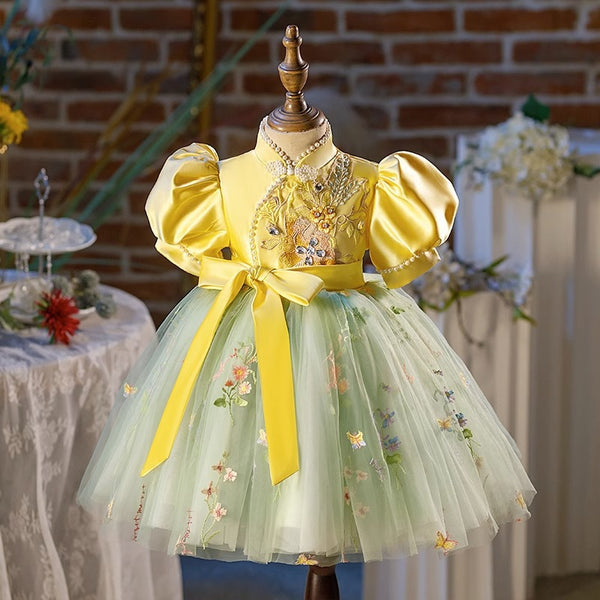 Elegant Baby Girl Chinese Puff Sleeve Puffy Dress Toddler Girl Party Dresses Elegant Baby Girl Chinese Puff Sleeve Puffy Dress Toddler Girl Party Dresses