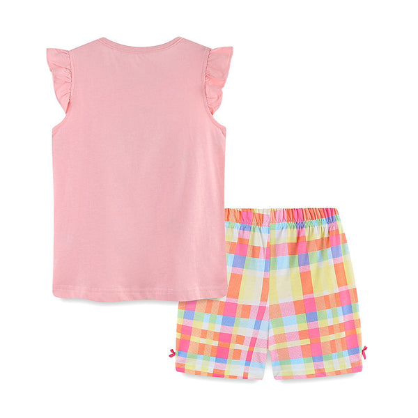 Girls Short-sleeved Suit Embroidered T-shirt Shorts Two-piece Suit