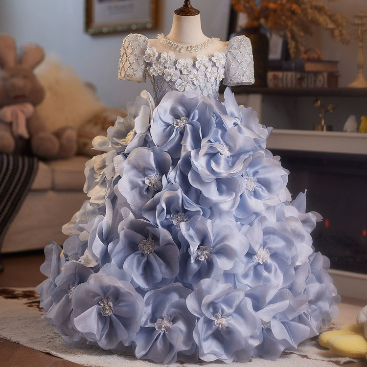 Girls Prom Dresses Children's Birthday Princess Dress Girls Pageant Blue Dress