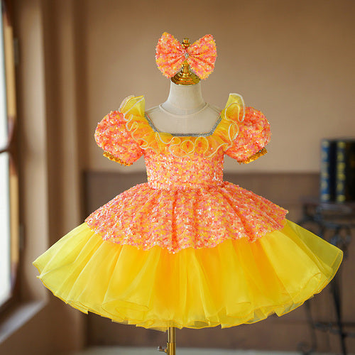 Girls Puffy Beauty Pageant Dress Toddler Birthday Princess Dress, Yellow / 4-5 Years (120cm) Girls Puffy Beauty Pageant Dress Toddler Birthday Princess Dress, Yellow / 4-5 Years (120cm)