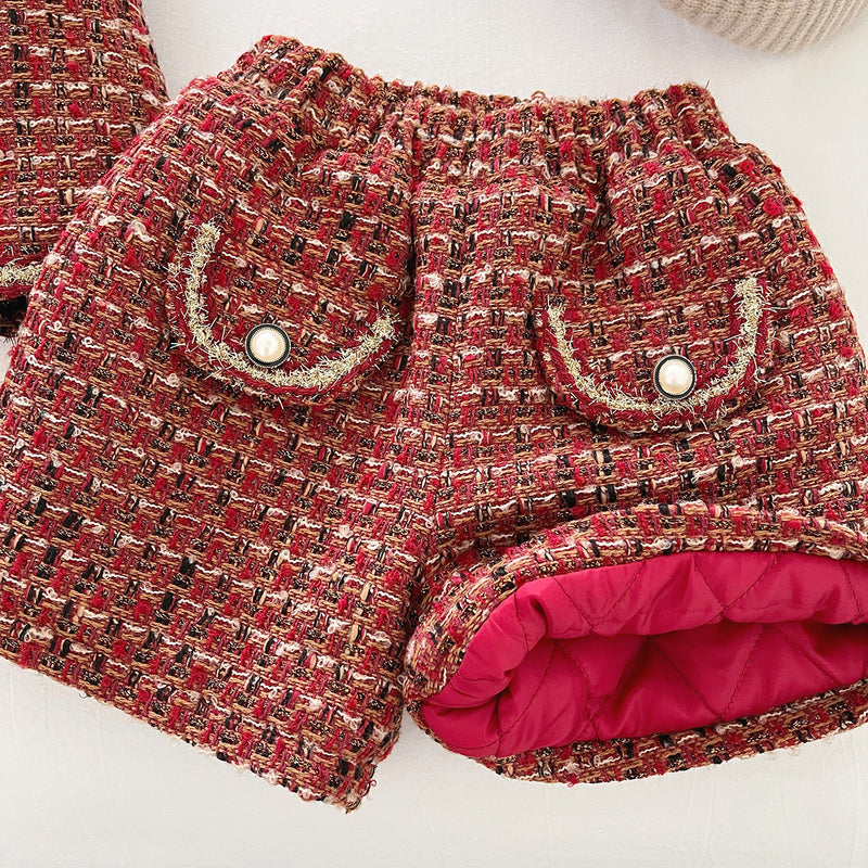 New Winter Girls' Quilted Tweed Two-piece Set