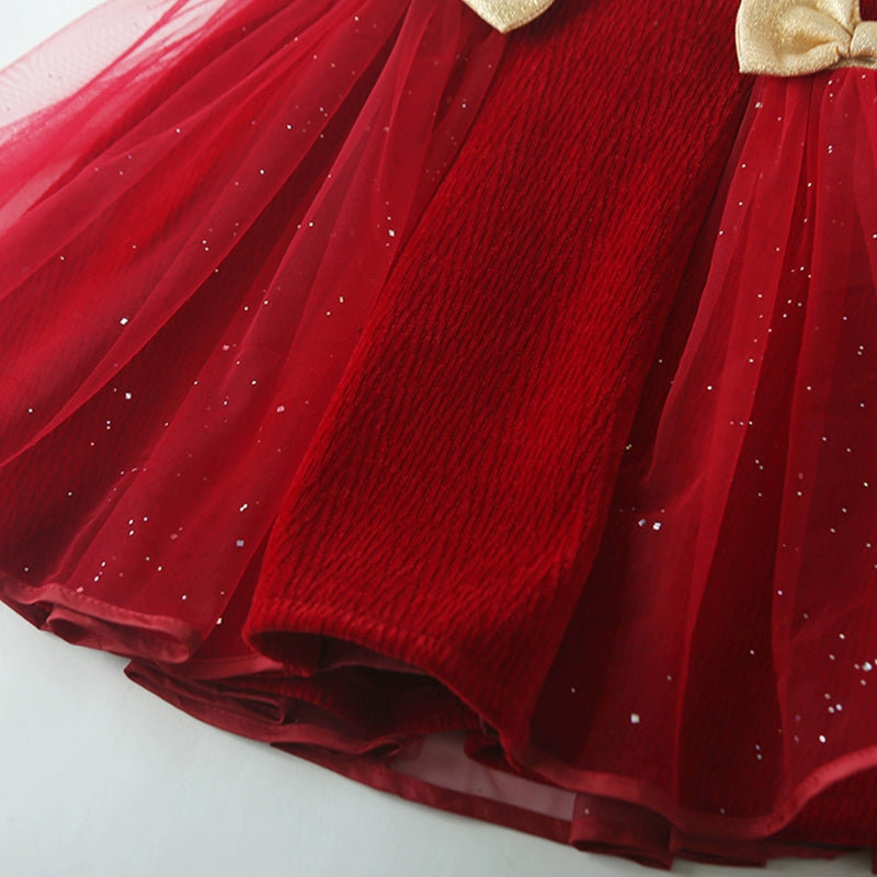 Girls Birthday Red Vest Dress Children's Bow Princess Dress
