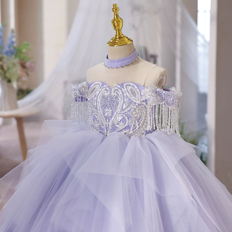 Girls Purple Prom Dress Children Birthday Princess Dress