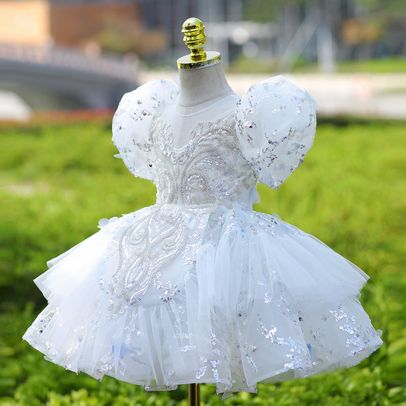 White Girls Birthday Princess Dress Flower Girl Wedding Dress