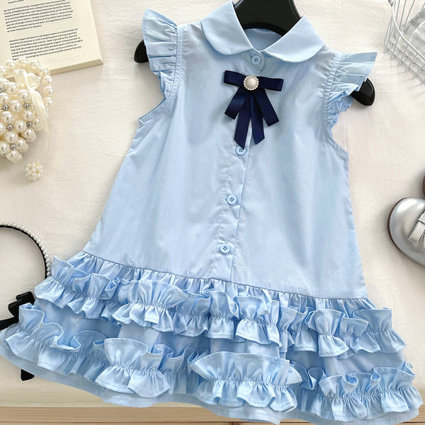 Girls Summer New Bow Lace Princess Dress