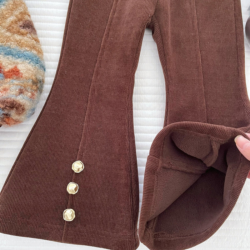 Girls' Winter Fleece Hooded Coat Flared Pants Two-Piece Set