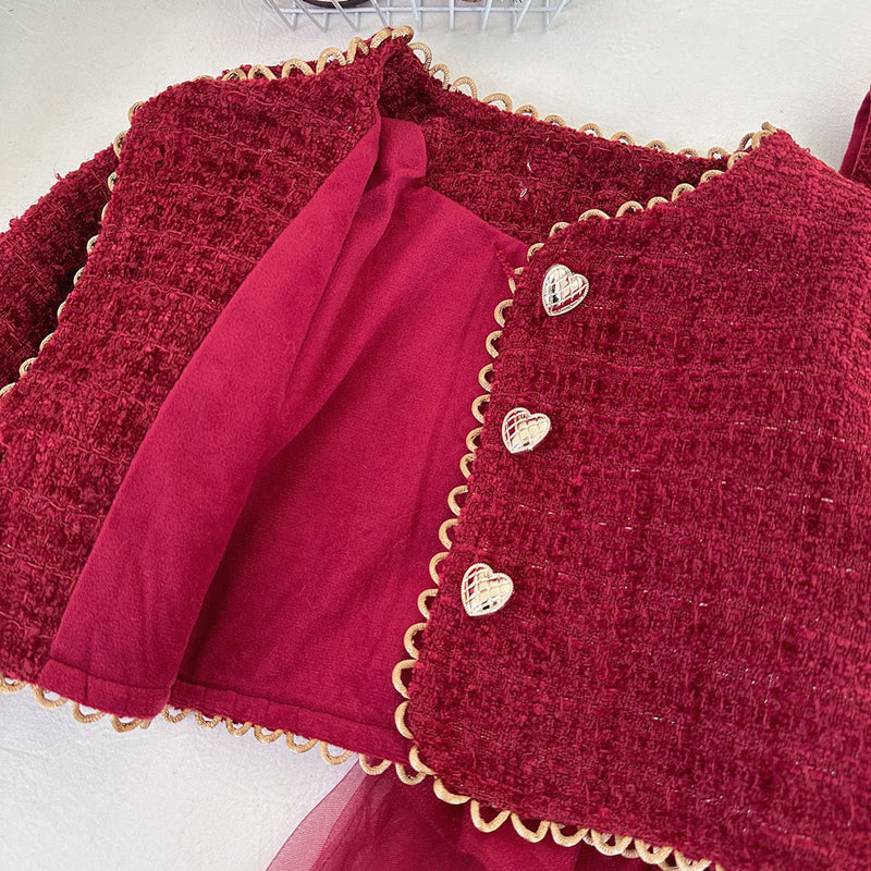 Winter Girls' New Year Coat Vest Dress Two-piece Suit