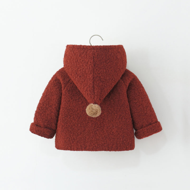 Girls' Winter Solid Color Hooded Coat
