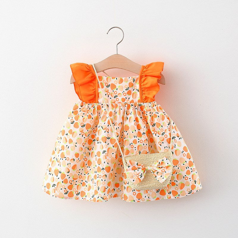 Baby Girl's Cute Printed Dress with Flying Sleeves