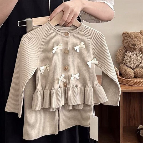 Girls' Autumn Knitted Cardigan Top and Pants Two-Piece Set