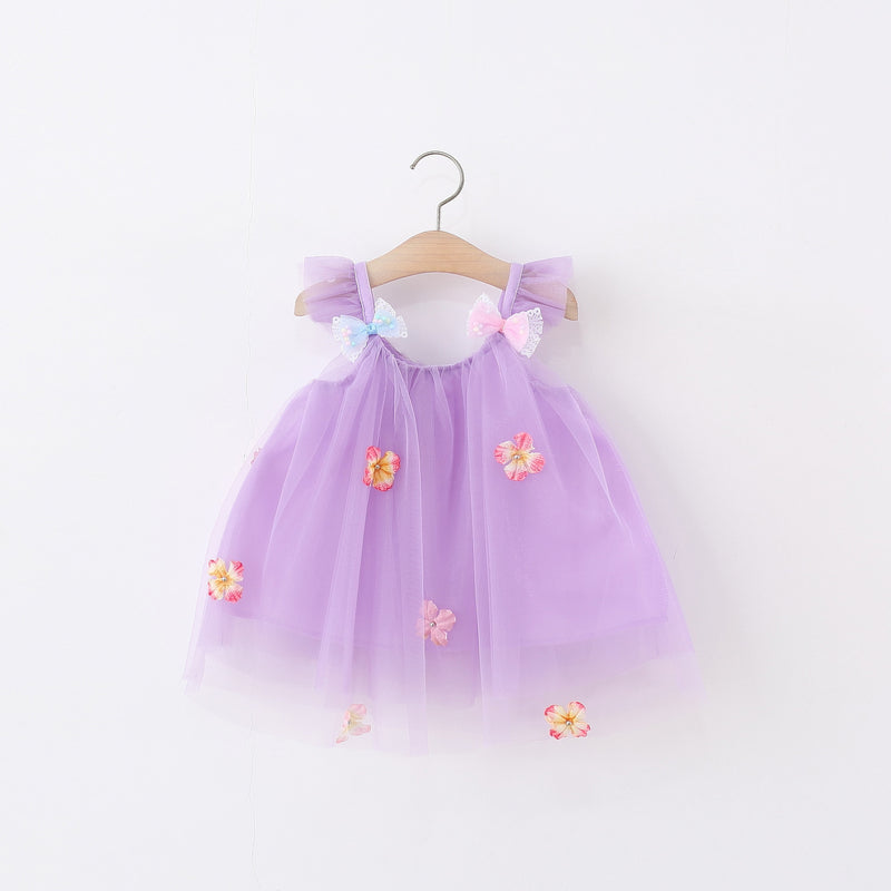 Summer New Girls Bow Petal Tulle Dress