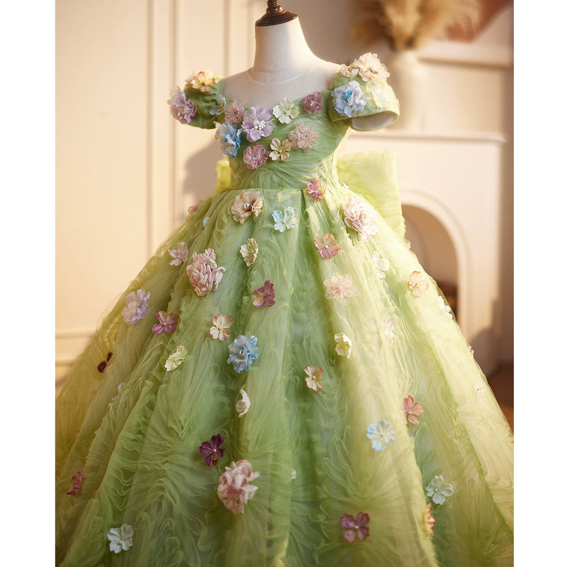 Children's Ball Gown Girls Green Birthday Dress Flower Girl Princess Dress