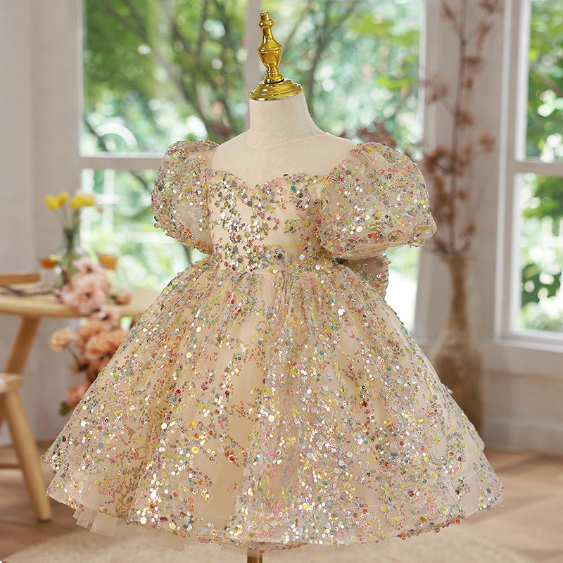 Elegant Baby Girl Sequins Christening  Dress Toddler Birthday Princess Dress