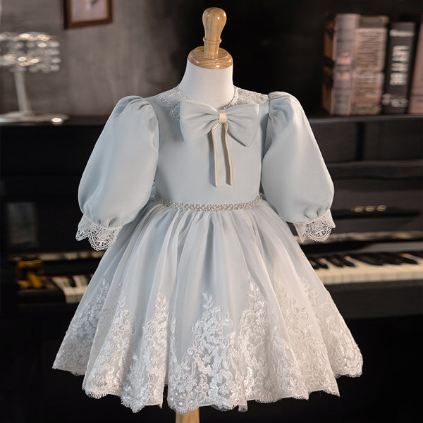 Cute Flower Girl Wedding Dress Baby Girl Birthday Bow Princess Dress