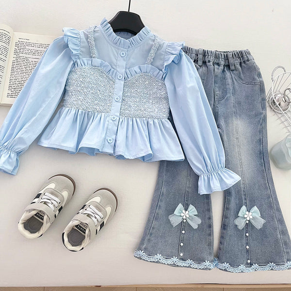 Girls Autumn Top and Flared Pants Two-piece Set