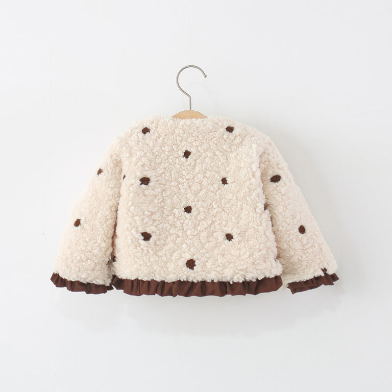 Girls' Winter Polka Dot Lace Warm Coat
