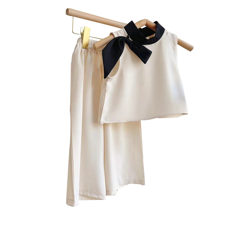 Girls Birthday Vest Set Summer Girls Bowknot Vest Pants Two-piece Set