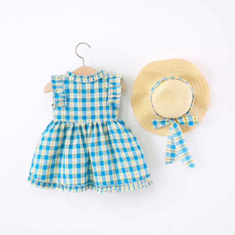 New Summer Girls Plaid Ruffled Princess Dress
