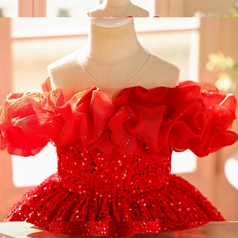 Girls Birthday Dress Children's Red Princess Dress Flower Girl Wedding Dress