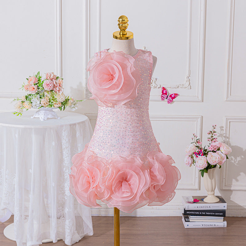 Girls Birthday Sequin Princess Dress Flower Girl Wedding Dress
