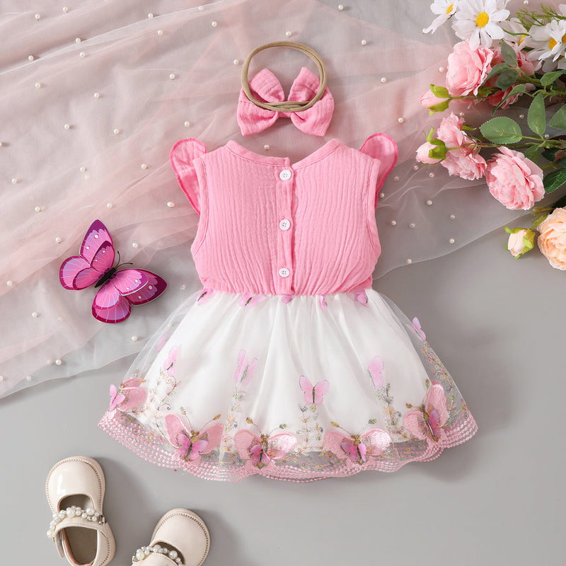 Baby Cute Sleeveless Dress Girls Pink Bow Dress