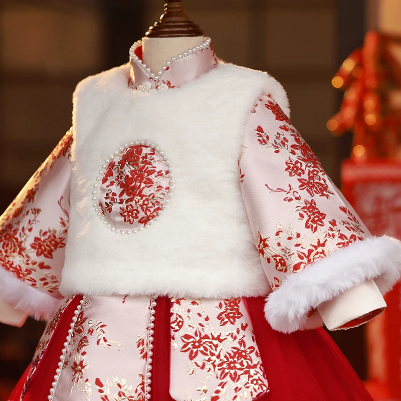 Embroidered Winter Christmas Dress Luxury Birthday Princess Dress Embroidered Winter Christmas Dress Luxury Birthday Princess Dress