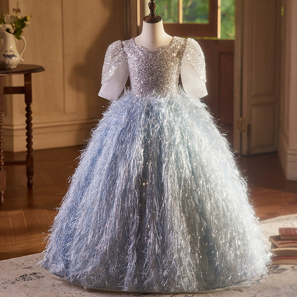 silver princess dress A-line Princess Sweetheart Neck Silver Tulle Long Prom Dress PG782 US10 / Silver