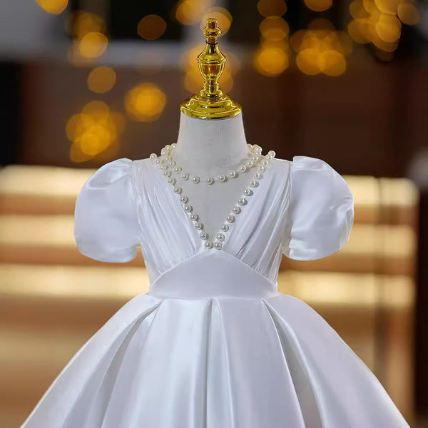 Children's Satin Birthday Dress Flower Girl Wedding Elegant Princess Dress