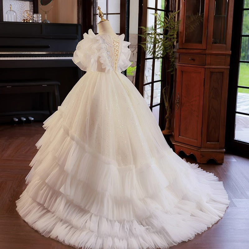 Flower Girl Pageant Long Tail Dress Back Lacing Princess Dress marryshe Flower Girl Pageant Long Tail Dress Back Lacing Princess Dress marryshe