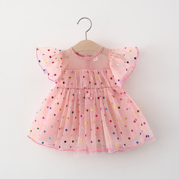 Baby Girl Summer Colored Dots Zip Back Dress