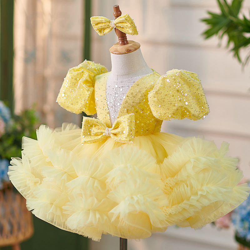 Yellow Puffy Ball Gown Flower Girl Dress With Short Sleeves, Spaghetti  Straps, Handmade Flowers, Bow Back, And Tutu Skirt Perfect For Formal Wear,  Birthdays, Kids, Toddlers, With Cute Floral Design. From Shiningirls,