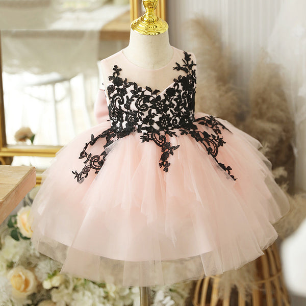 Elegant Baby Girl Sequin Pattern Dres Lace Big Bow Birthday Princess Dress Toddler Ball Gowns