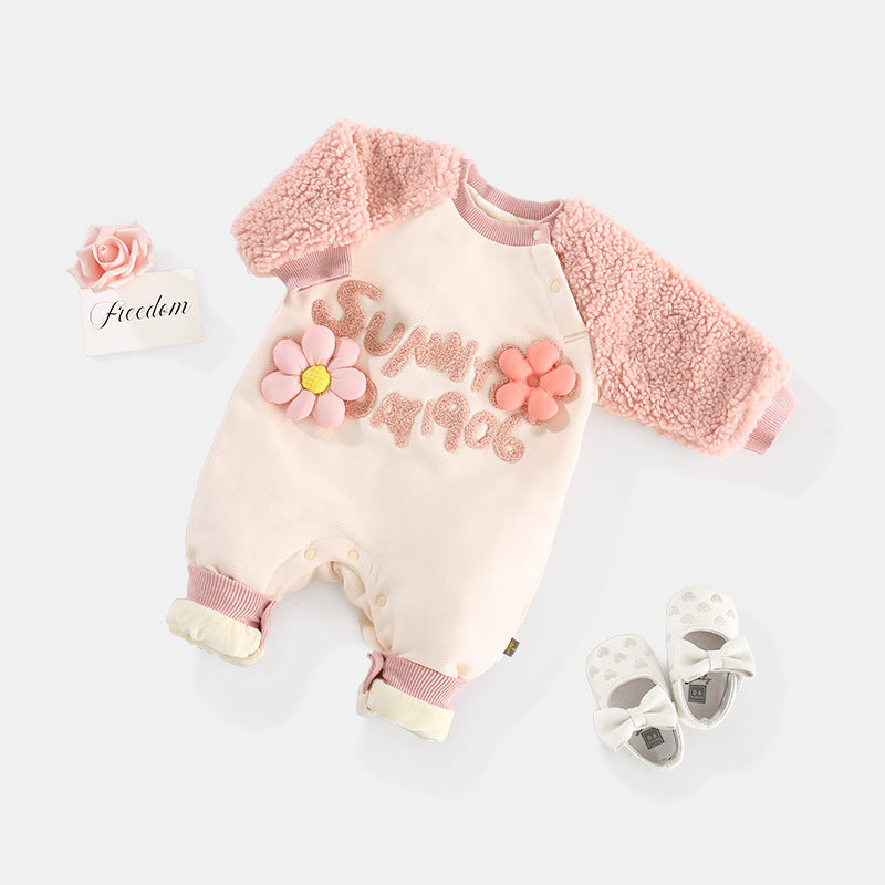 Small Flower Velvet Raglan Sleeve Baby Romper