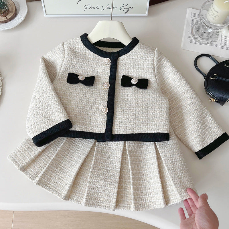 Girls' Autumn New Apricot Jacket and Skirt Two-piece Set