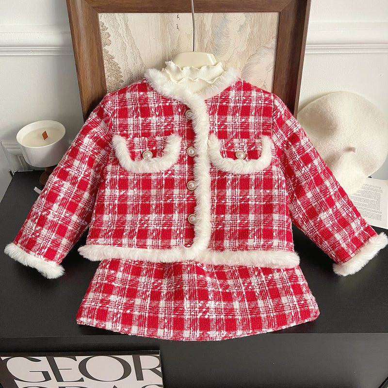 Cute Warm Girls Christmas Dress New Year Baby Girls Two-piece Dress Suit