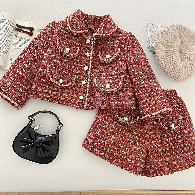 New Winter Girls' Quilted Tweed Two-piece Set