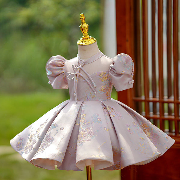 Pink Puff Sleeve Princess Dress Girls Birthday Dress