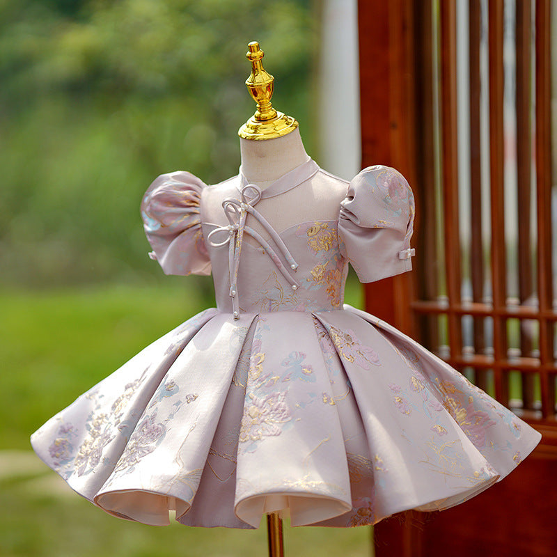 Pink Puff Sleeve Princess Dress Girls Birthday Dress