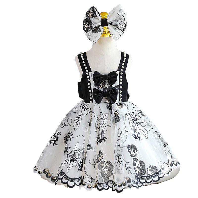 Flower Girl Formal Dress Black Bow Lace Princess Dress