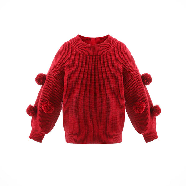 Children's Round Neck Sweater Long Sleeve Fur Ball Sweater