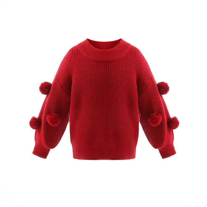 Children's Round Neck Sweater Long Sleeve Fur Ball Sweater