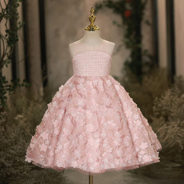 Elegant Baby Pink Sleeveless Puff Princess Dresses Toddler Flower Girl Dresses