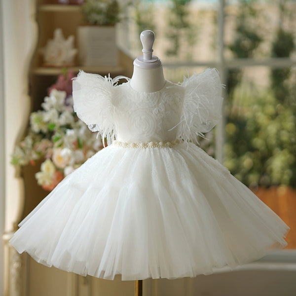 Elegant Baby White Tassel Mesh Princess Dress Toddler Flower Girl Dress
